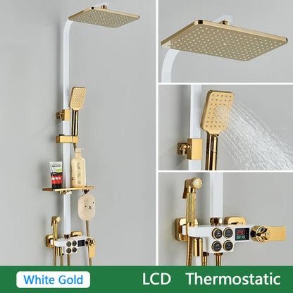 White Gold Thermostatic Shower System Quality Brass Cold