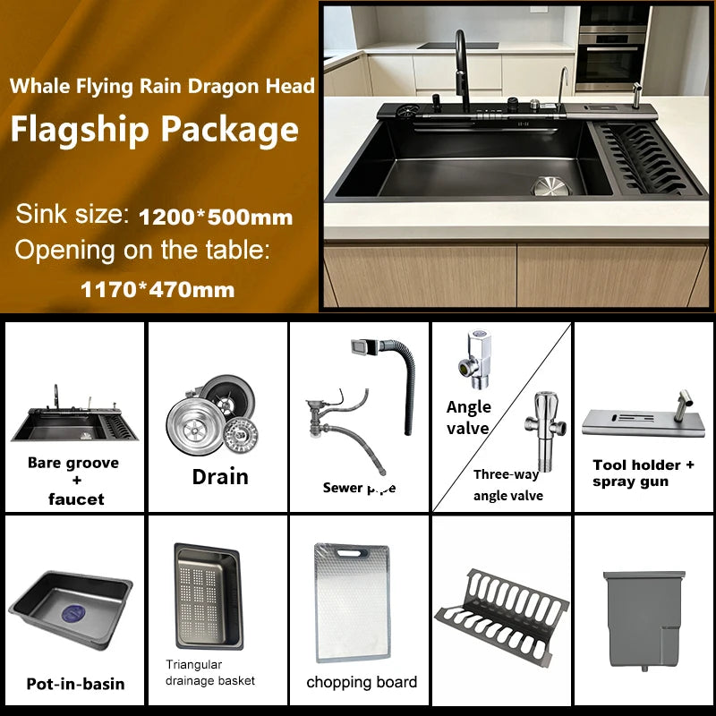 Stainless Steel Waterfall Sink Scratch Durable Resistant Large