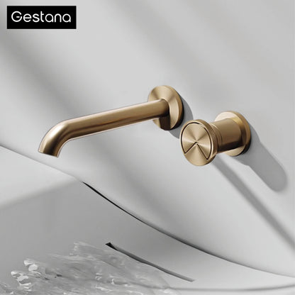 Luxury Brushed Gold In-Wall Brass Bathroom Basin Faucet