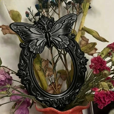 Black Butterfly Gothic Photo Frame Vintage Ornate Oval