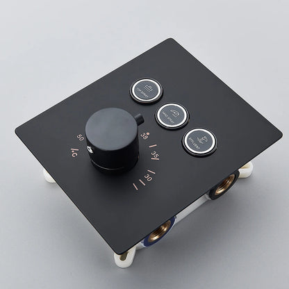 Black Thermostatic Bathroom Shower Faucet Remote Led Rainfall