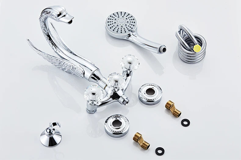 Ellen Bathtub Faucet Gold Swan Hand Shower Wall
