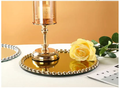 Pearl Dot Glass Mirror Storage Tray Light Luxury