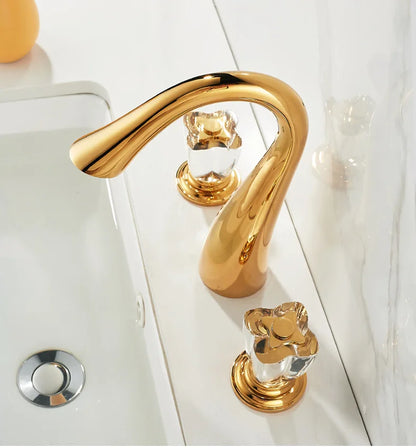 French Brass Bathroom Gold Three-Hole Basin Faucet Cold