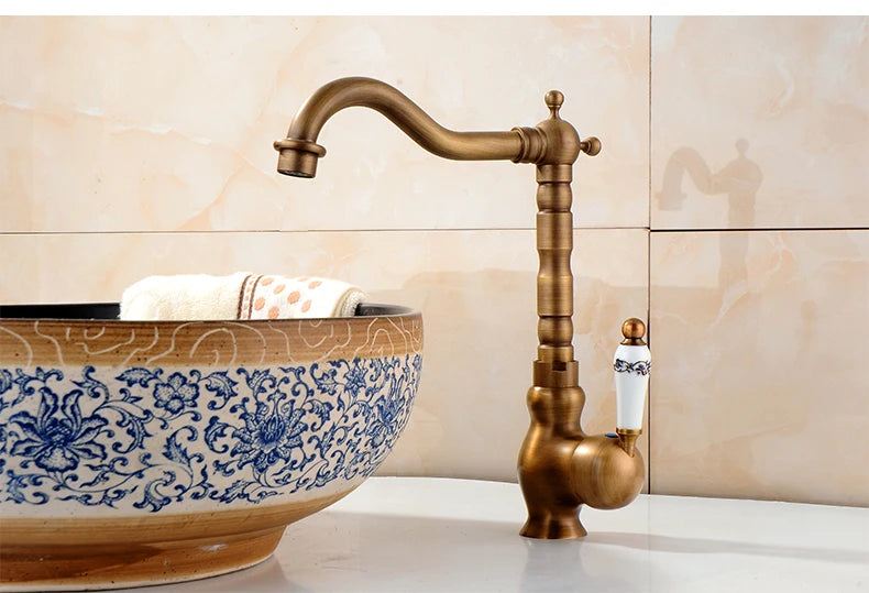 Bathroom Sink Faucet Antique Bronze 360 Degree Turn