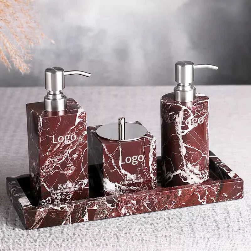 Natural Purple Red Marble Bathroom Lotion Bottle Toothbrush