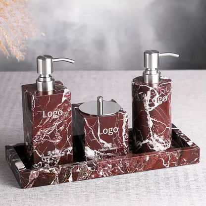 Natural Purple Red Marble Bathroom Lotion Bottle Toothbrush