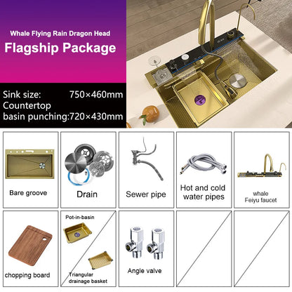 Stainless Steel Waterfall Sink Digital Display Large Slot