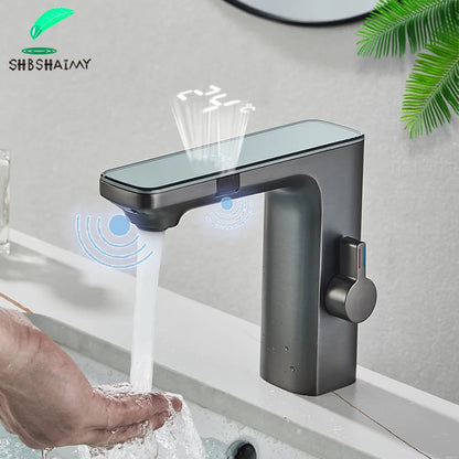 Gun Grey Smart Sensor Basin Faucet Digital Display