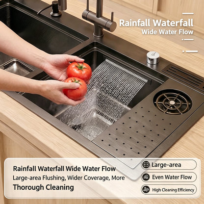 Stainless Steel Waterfall Sink Embossed Hidden Cup Washer