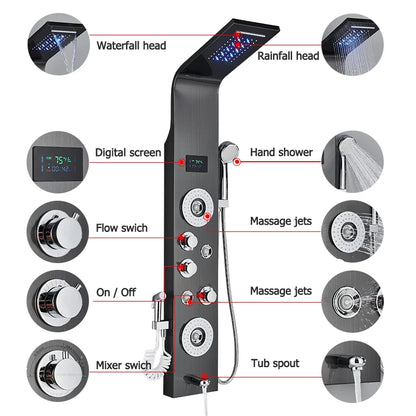 Shinesia Led Shower Panel Rainfall Bathroom Column Mixer