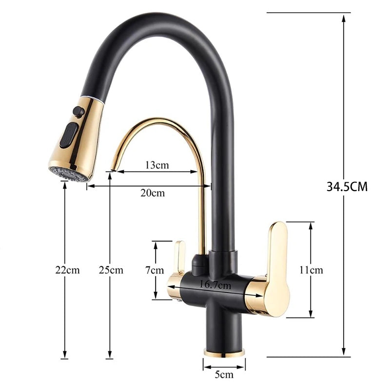 Gold Purify Water Faucet Deck Mounted Dual Handle