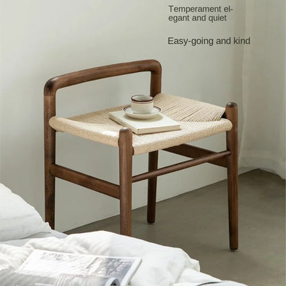 Momo Scandinavian Simple Wood Vanity Stool Rattan Wicker