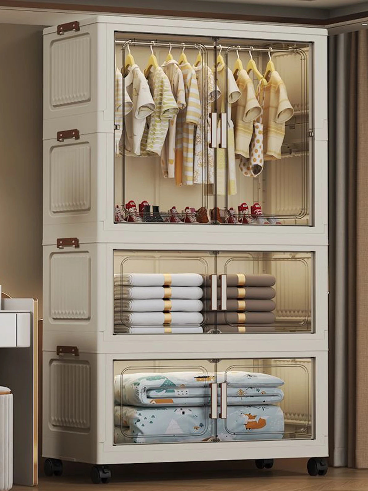 Multi-Functional Folding Storage Cabinet Doors White/Black/Gray