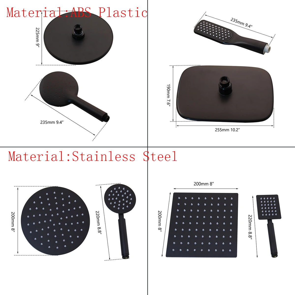 Jieni Matte Black Rainfall Shower Faucet Paint Black