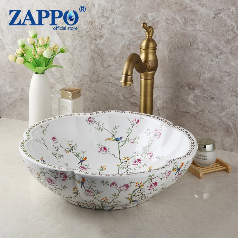 Zappo Above Counter Ceramic Vessel Sink Bathroom Round