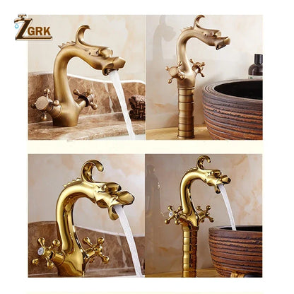 Zgrk Chinese Dragon Basin Faucet Bathroom Deck Mounted