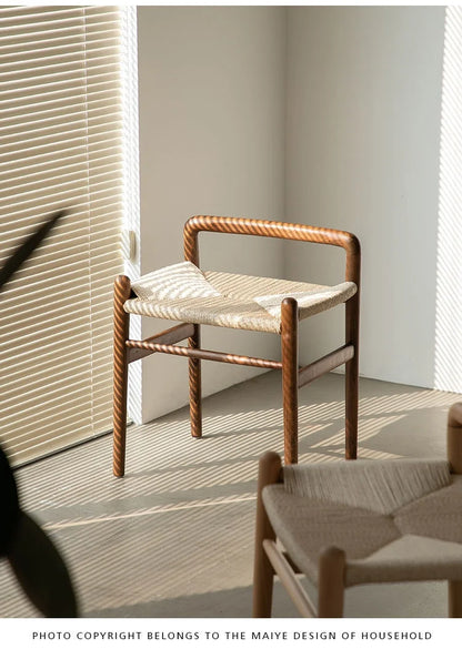 Momo Scandinavian Simple Wood Vanity Stool Rattan Wicker