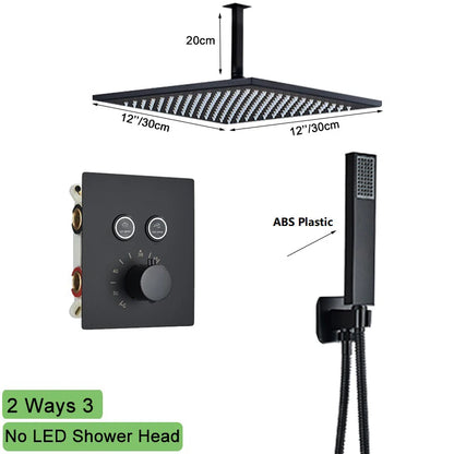 Shinesia Big Black Thermostatic Bathroom Shower Faucet Rainfall