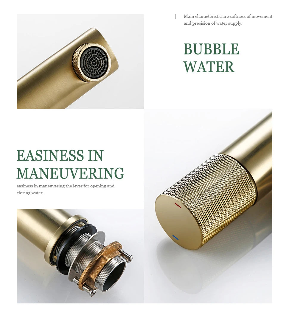 Knurled Faucet Brushed Gold Basin Faucet Bathroom Taps