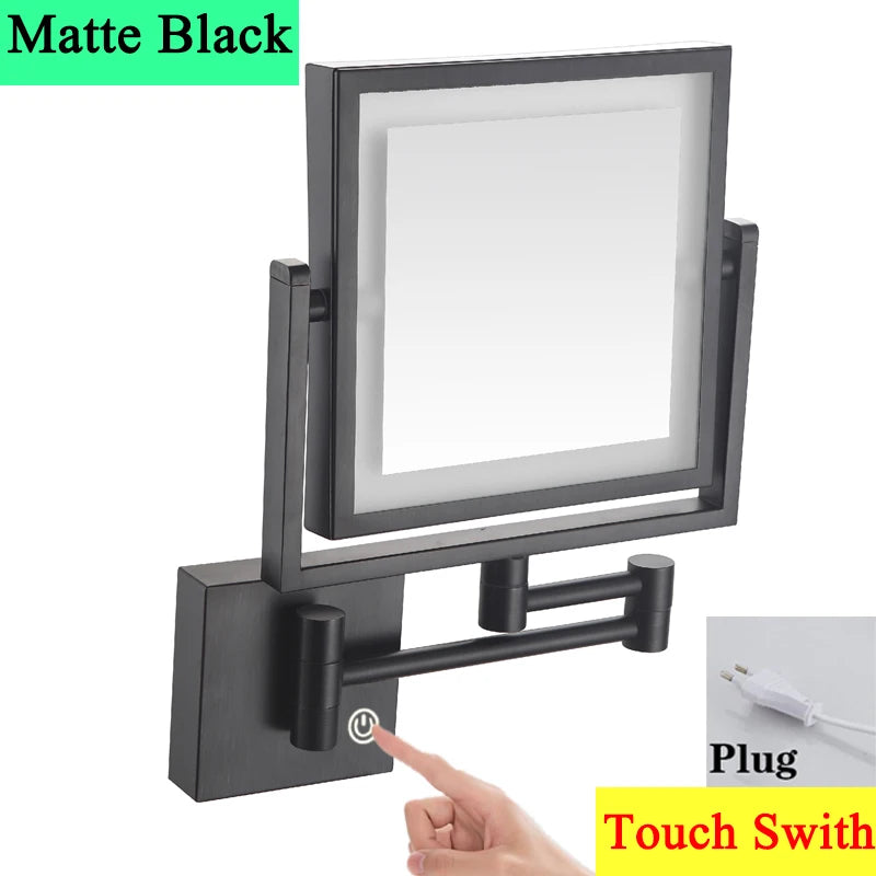 Square Touch Led Folding Bathroom Mirror 3x Magnifying