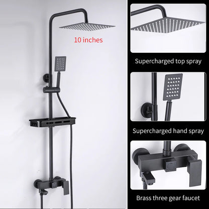 Bathroom Shower Black/Chrome Plated Circular Copper Pressure