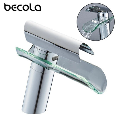 Langyo Chrome Bathroom Vanity Basin Glass Waterfall Spout
