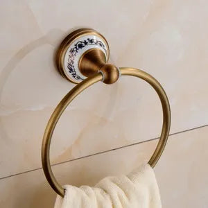Antique Brushed Solid Brass Bathroom Sets European Porcelain