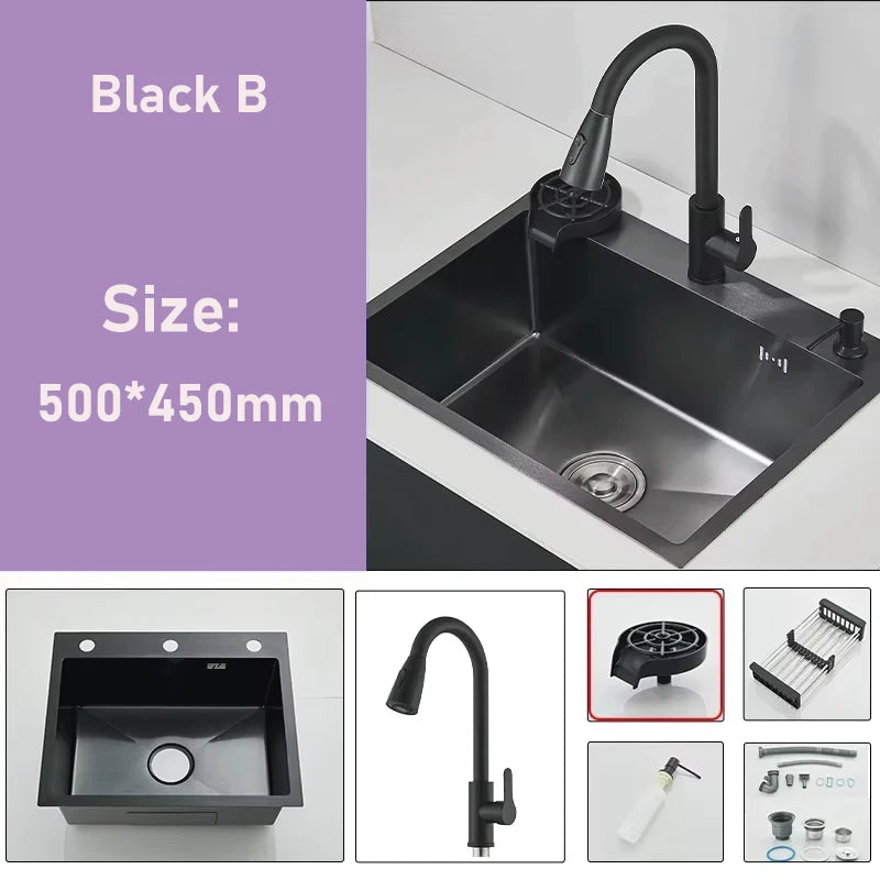 304 Stainless Steel Black/Brushed Nickel Sink Waterfall Faucet