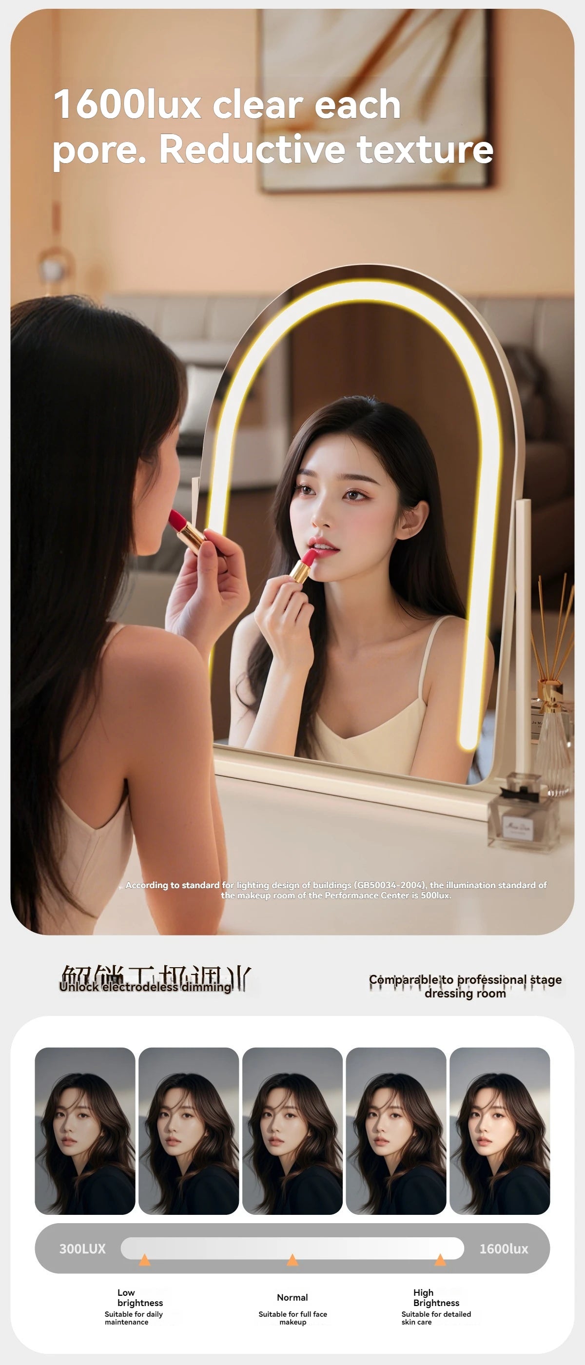 Large Arch-Shaped Makeup Mirror Led Light Desktop Vanity
