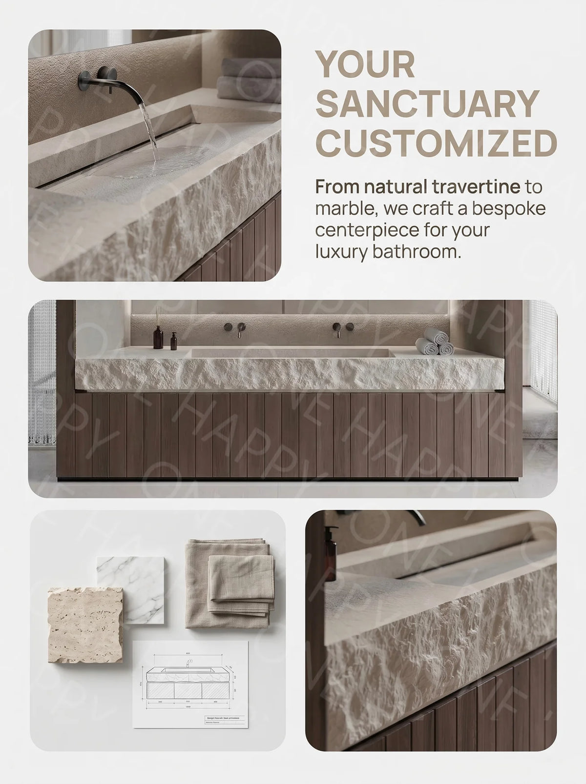 Any Size Custom Vintage Travertine Double Undermount Sink