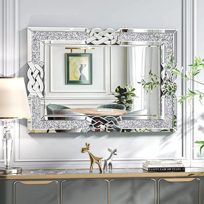 Wisfor Crushed Diamond Wall Mirror Rectangular Glass Silver