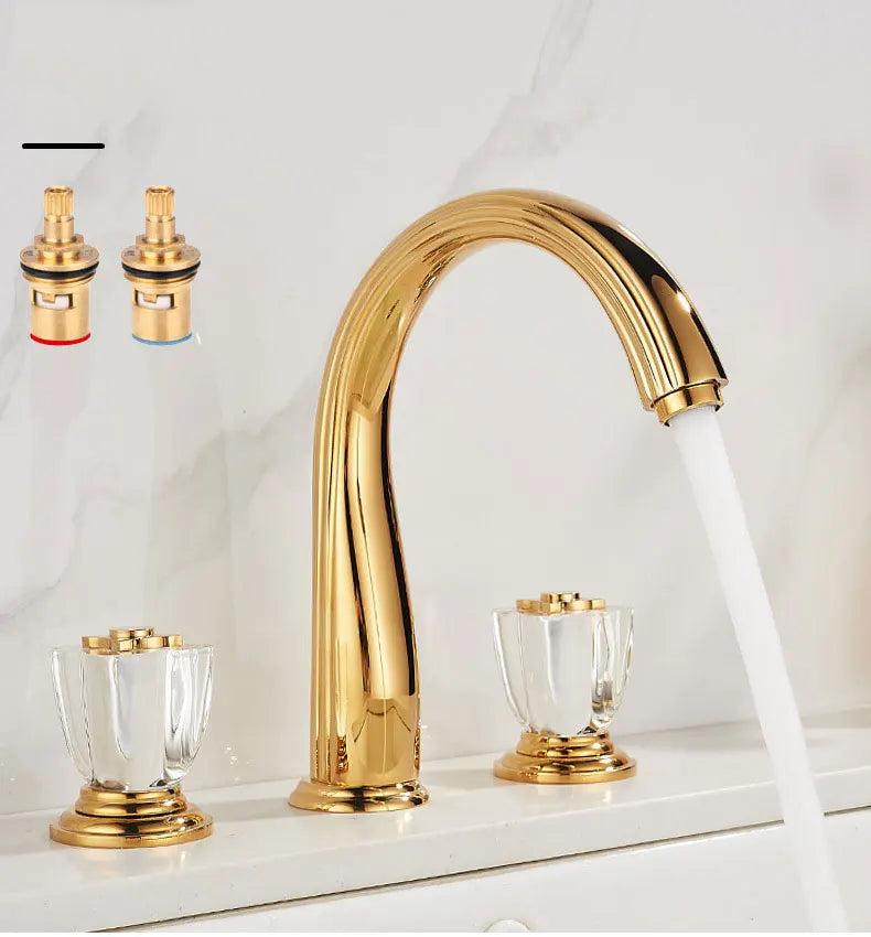 French Brass Bathroom Gold Three-Hole Basin Faucet Cold