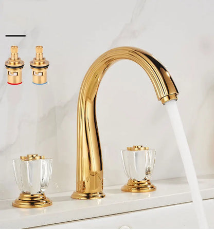 French Brass Bathroom Gold Three-Hole Basin Faucet Cold