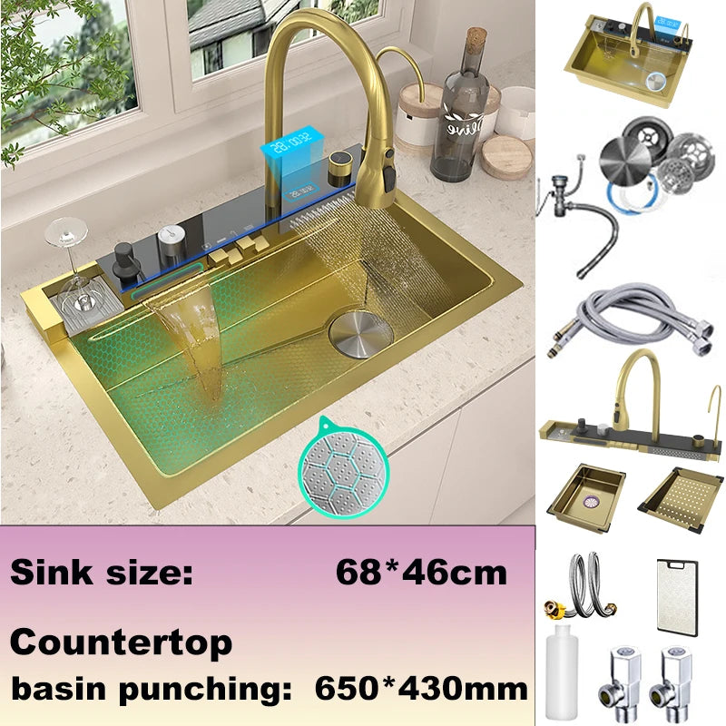 Stainless Steel Waterfall Sink Scratch Durable Resistant Large