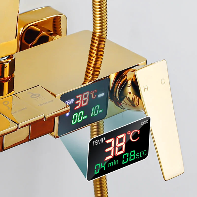 Gold Piano Digital Display Bathroom Shower Brass Bathroom