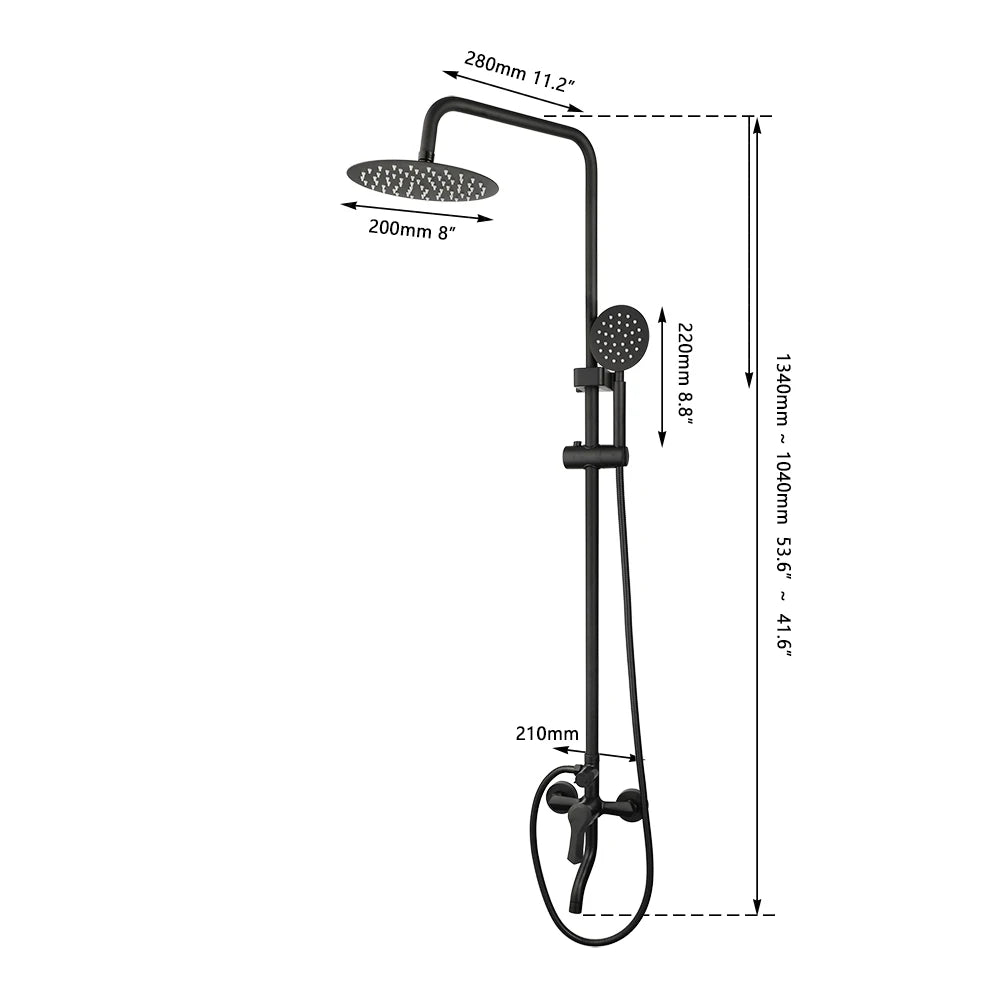 Kemaidi Matte Black Shower Wall Mounted Rainfall Shower