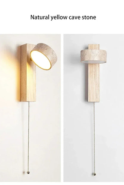 Nordic Travertine Stone Wall Lamps Rotatable Mirror Light