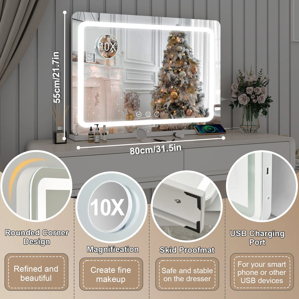 80cm Dressing Table Led Hollywood Vanity Mirror Large