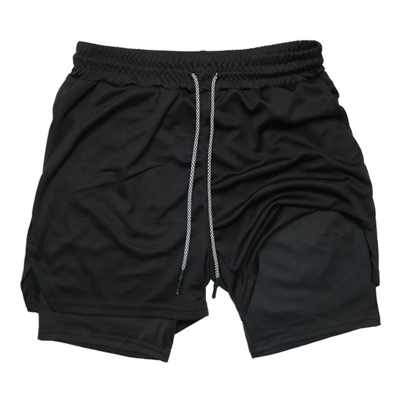 Men Double-Layer Running Fitness Shorts Phone Bag Towel
