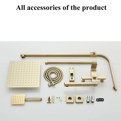 Brushed Gold Rainfall Shower System Cold Bathroom Shower