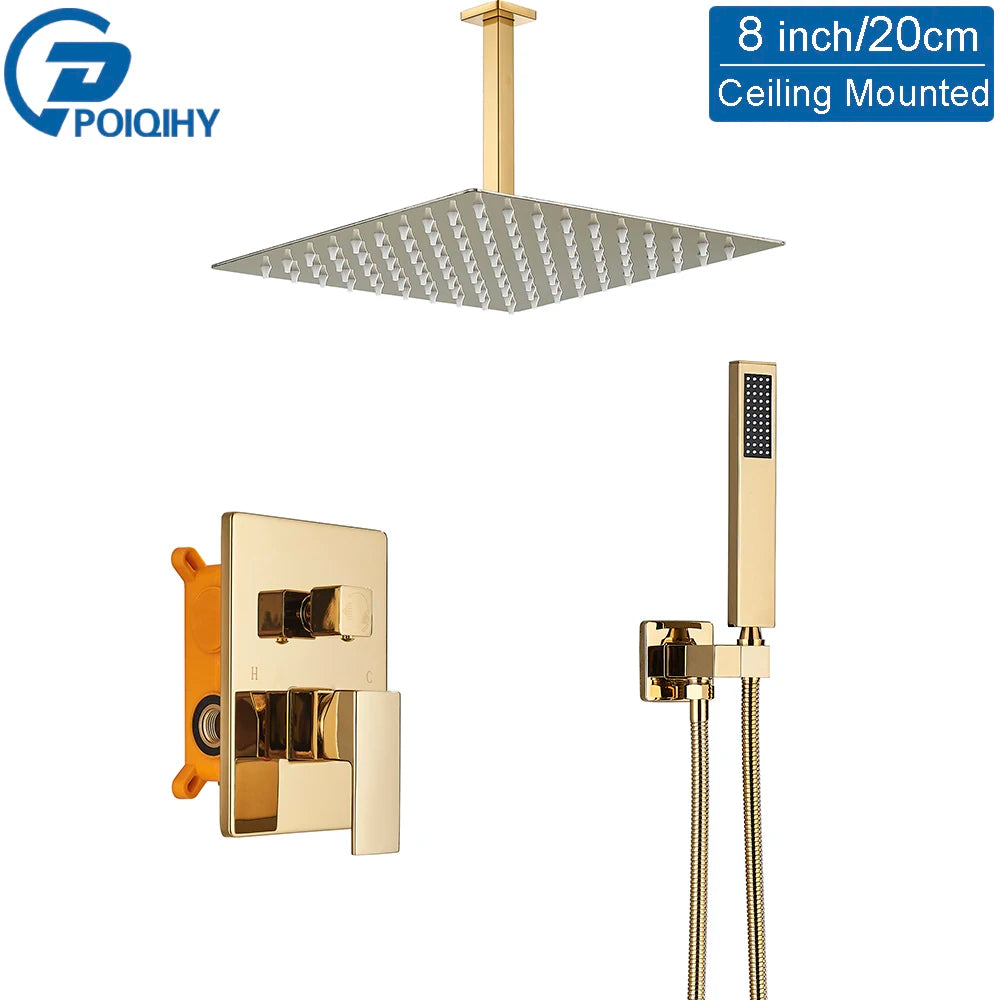Golden Shower Faucets 2-Ways Rainfall Shower System Wall