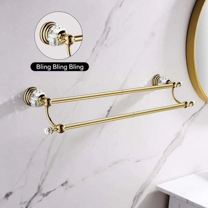 Luxury Crystal Gold Bathroom Hardware Wall Mounted Retractable