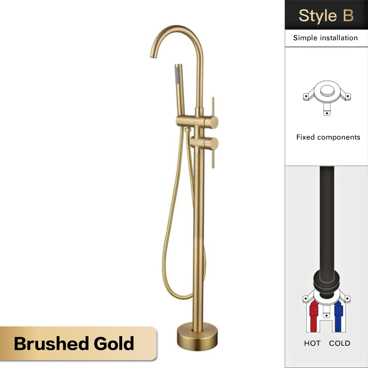Aitana Luxury Black Brass Bathroom Faucet Floor Standing