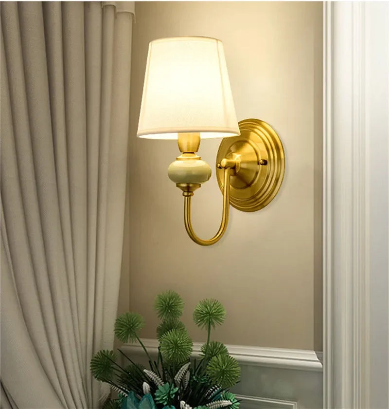 Modern Wall Sconce White Fabric Shade E27 Gold