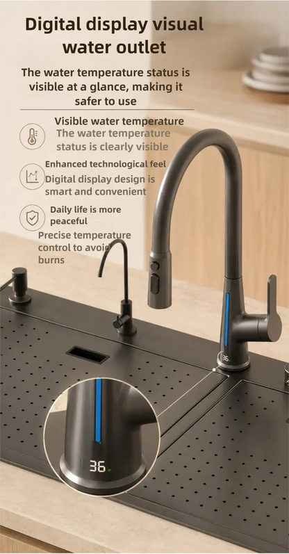 Stainless Steel Waterfall Sink Embossed Hidden Cup Washer