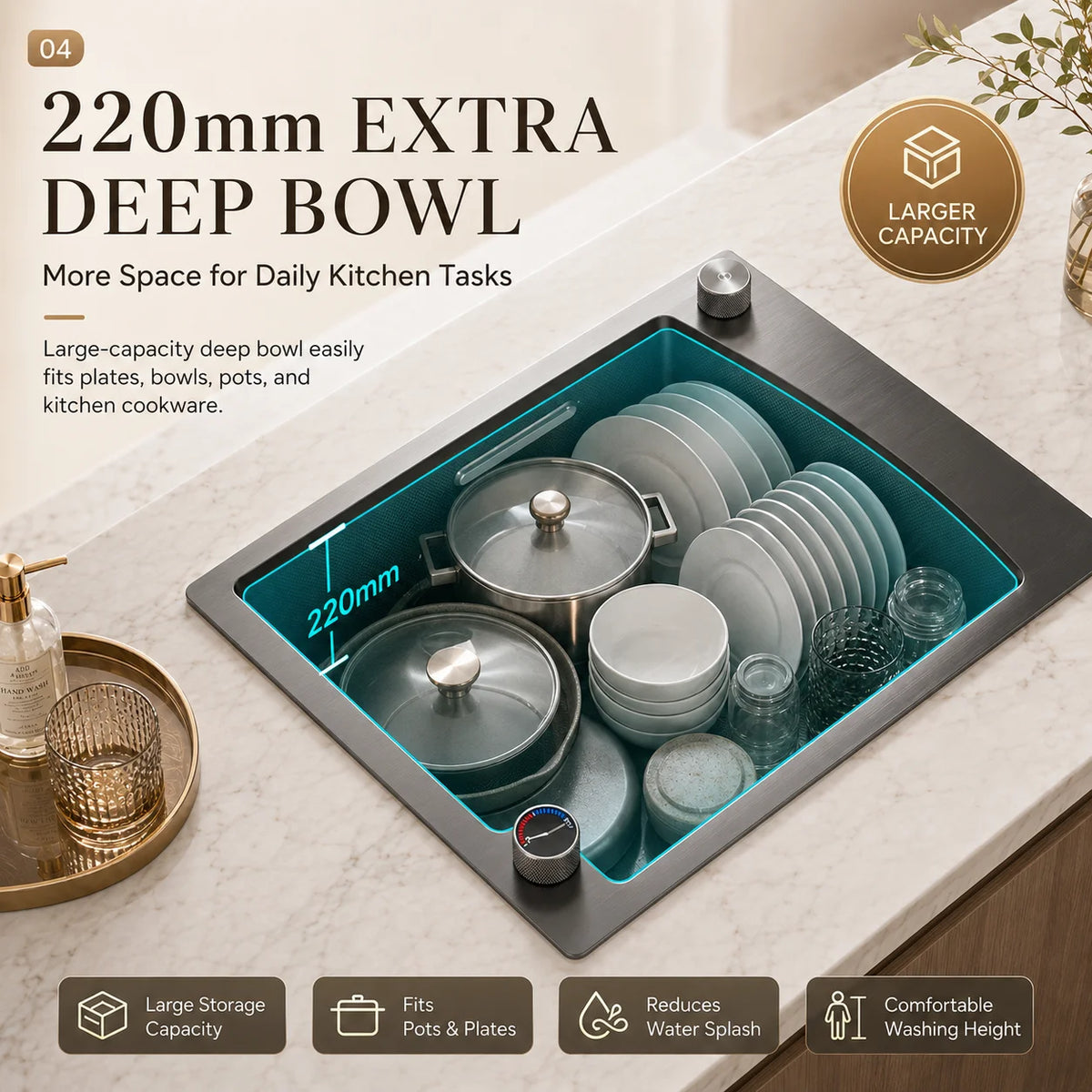 Modern Luxury Waterfall Sink Sus304 Stainless Steel Hidden