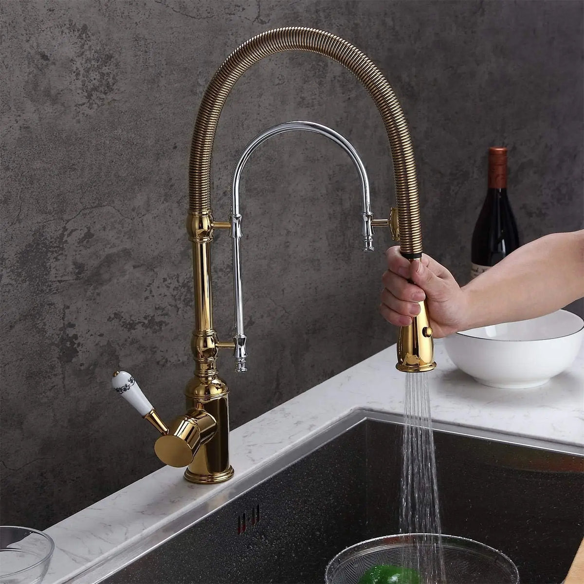 Zappo Gold Chrome Sink Faucet High Arc 360