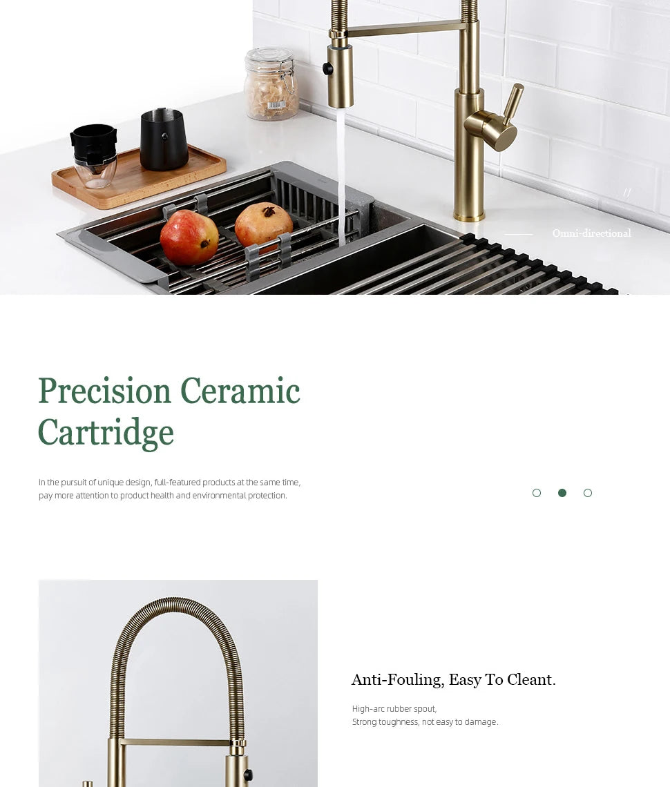 Brushed Gold Faucets Handle Pull Out Mixer Cold