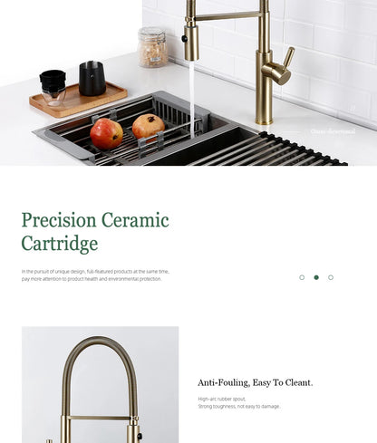 Brushed Gold Faucets Handle Pull Out Mixer Cold